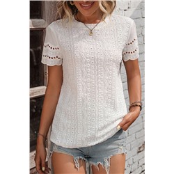 White Eyelet Embroidery Scalloped Short Sleeve Top