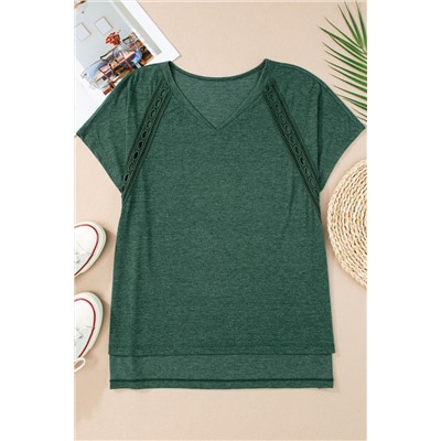 Blackish Green Crochet Lace Detail Oversized Tee