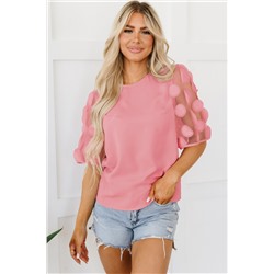 Dusty Pink Contrast Applique Mesh Half Sleeve Blouse