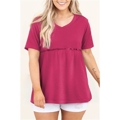 Rose Red Solid Short Sleeve Flowy Plus Size Top