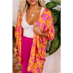 Orange Ruffled 3/4 Sleeve Floral Kimono