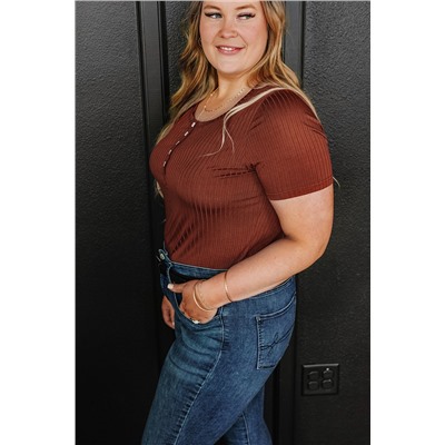 Chestnut Plus Size Ribbed Knit Henley Tee