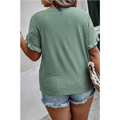 Laurel Green Petal Sleeve Jacquard V Neck Curvy Blouse