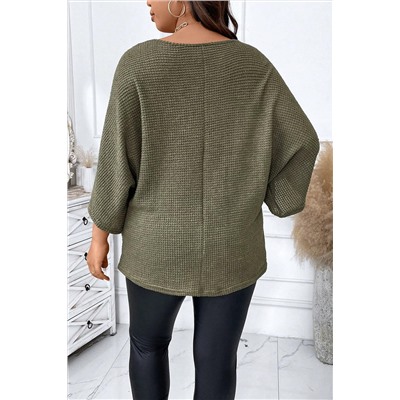 Jungle Green Plus Size V Neck Textured Knit Dolman Top