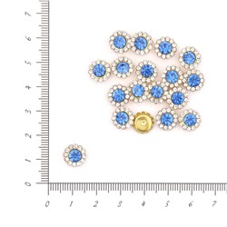 Кабошон флоризель металл Цветочек 10мм SF-3771 25шт золото/св.синий 258-412