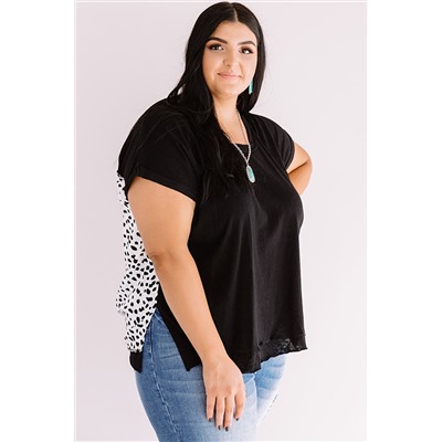 Black Plus Size Cheetah Back Rolled Cuffs T-shirt