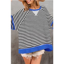 Black Stripe Contrast Ribbed Patchwork Oversize T Shirt