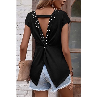 Black Pearls Embellished Twist Back Tee