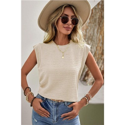 Beige Solid Textured Batwing Sleeve Crew Neck T Shirt