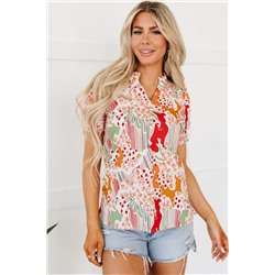 Pink Floral Print Button Frilled Short Sleeve Blouse