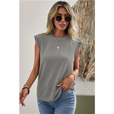 Medium Grey Solid Textured Batwing Sleeve Crew Neck T Shirt