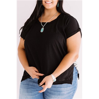 Black Plus Size Cheetah Back Rolled Cuffs T-shirt