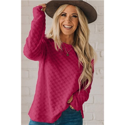 Rose Red Solid Textured Thumbhole Sleeve Top