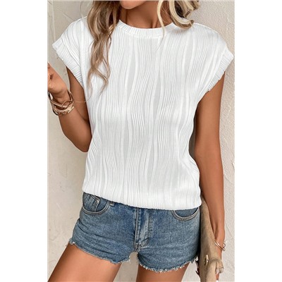 White Wavy Texture Cap Sleeve Top