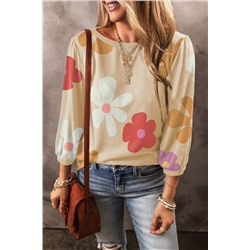 Apricot Cute Flower Print Bracelet Sleeve Top