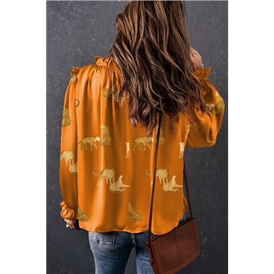 Orange Cheetah Printed Ruffled Sleeve Blouse