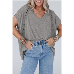 Gray Crochet Lace Detail Oversized Tee