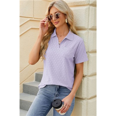 Orchid Petal Eyelet Textured Polo Shirt