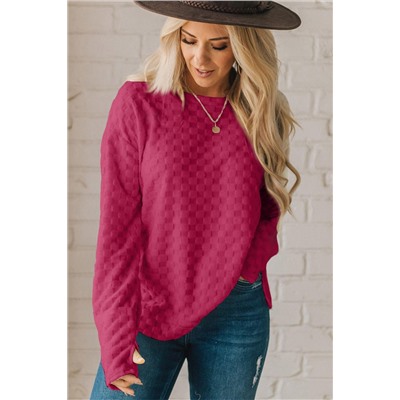 Rose Red Solid Textured Thumbhole Sleeve Top