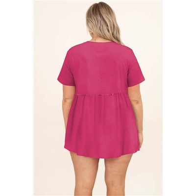 Rose Red Solid Short Sleeve Flowy Plus Size Top