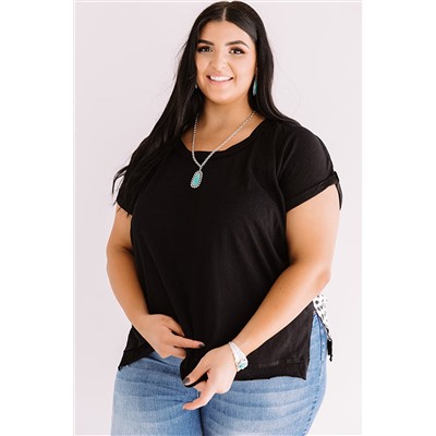 Black Plus Size Cheetah Back Rolled Cuffs T-shirt