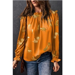 Orange Cheetah Printed Ruffled Sleeve Blouse