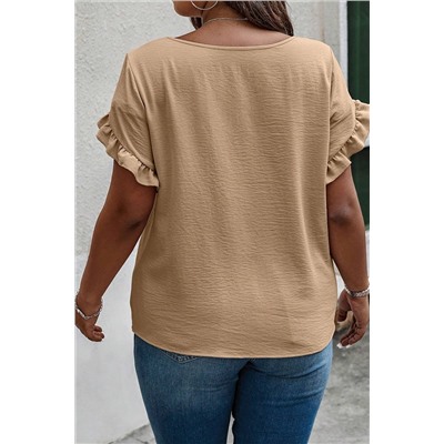 Light French Beige Ruffled Short Sleeve Plus Size Top