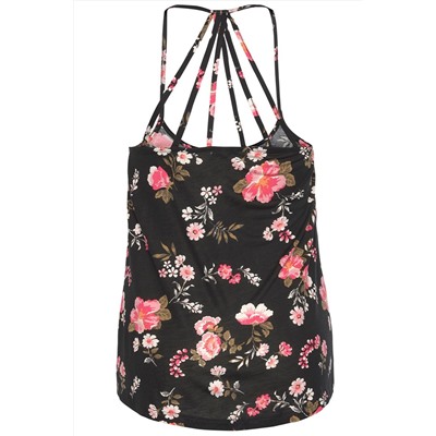 Black Plus Size Floral Strappy Racerback Top