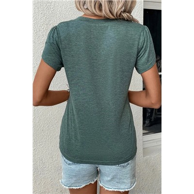 Mist Green Fashion Petal Sleeve V Neck T Shirt