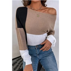 Parchment Ribbed Knit Color Block Drop Shoulder Top