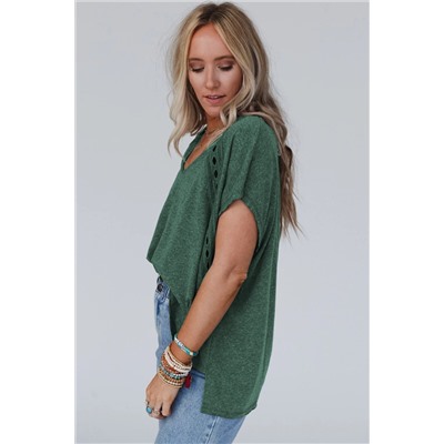 Blackish Green Crochet Lace Detail Oversized Tee