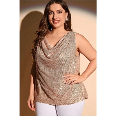 Apricot Plus Size Drape Front Sequined Tank Top