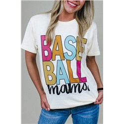 White Baseball Mama Multi Color Graphic Tee