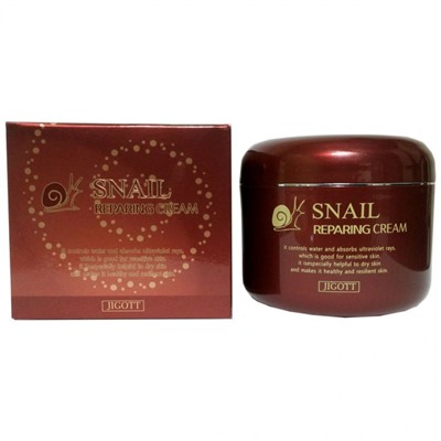 Jigott Восстанавливающий крем для лица с муцином улитки / Snail Reparing Cream, 100 мл