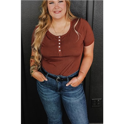 Chestnut Plus Size Ribbed Knit Henley Tee