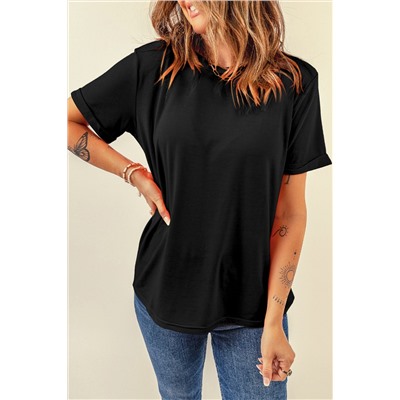 Black Casual Plain Crew Neck Tee