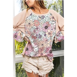 Oatmeal Corded Floral Patchwork Long Sleeve Top