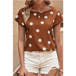 Chestnut Daisy Print Short Sleeve Top