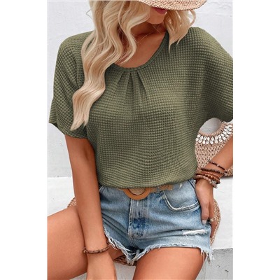 Moss Green Guipure Lace Patch Textured T-shirt