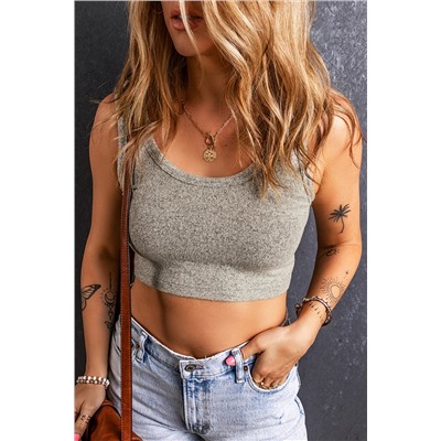 Light Grey Stretchy Knitted Sleeveless U Neck Crop Top