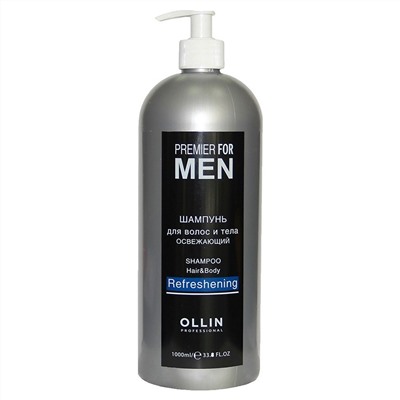 Ollin Шампунь для волос и тела мужской освежающий / Premier For Men, 1000 мл