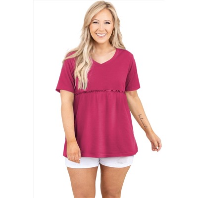 Rose Red Solid Short Sleeve Flowy Plus Size Top