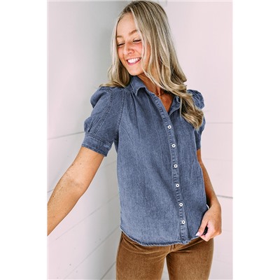 Ashleigh Blue Bubble Sleeve Button up Denim Shirt