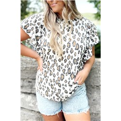 White Butterfly Sleeve Leopard Print Top