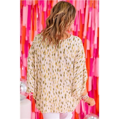 Yellow Printed Printed 3/4 Dolman Sleeve Plus Size Blouse