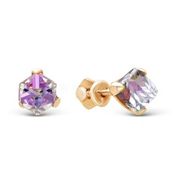 Серьги-пусеты из золочёного серебра с кристаллами Swarovski мистик розовый