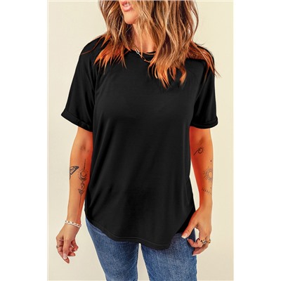 Black Casual Plain Crew Neck Tee