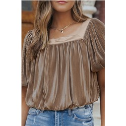 Simply Taupe Pleated Puff Sleeve Square Neck Blouse