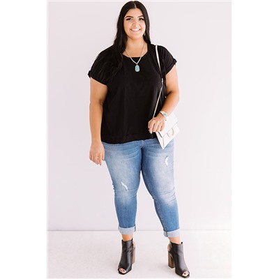 Black Plus Size Cheetah Back Rolled Cuffs T-shirt