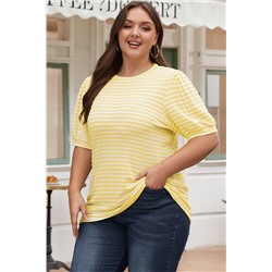 Yellow Stripe Short Puff Sleeve Plus Size Jumper